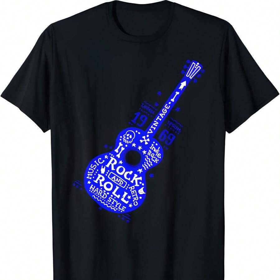 Camiseta vintage de guitarra rock and roll - Negro - Ver 1