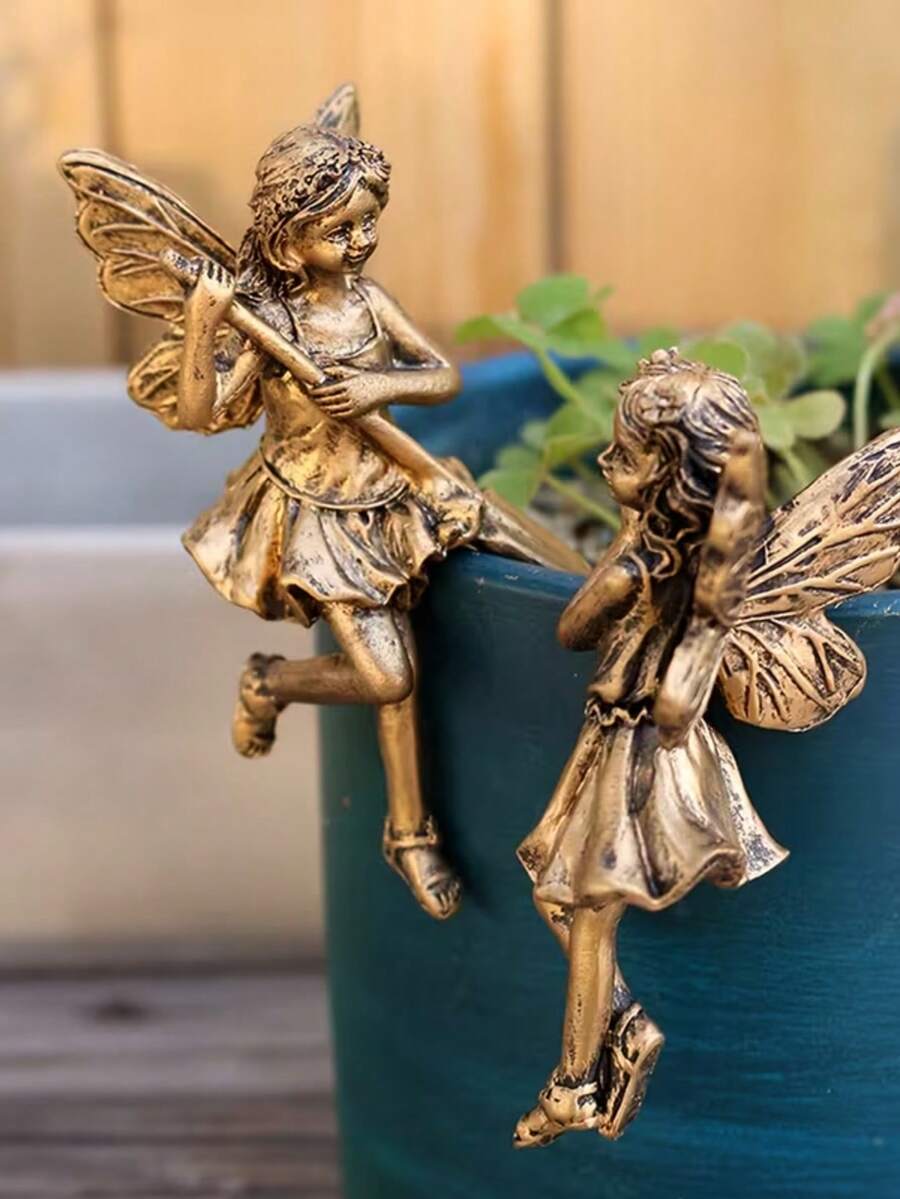 金色树脂仙女雕像，透明带翼天使雕塑，优雅户外装饰，适用于花园、泳池、露台、客厅、卧室、阳台，防水艺术品，可用于景观、草坪，乔迁礼物，现代家居装饰 - 新款 - 查看 1