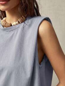 Top sin mangas de cuello redondo para vacaciones de mujer - Azul - Ver 4