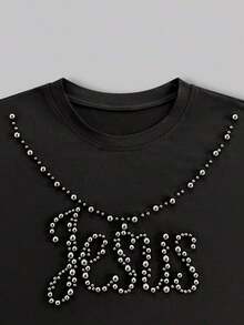 Camiseta informal de manga corta y cuello redondo de unicolor para hombres, con proceso de perforación caliente, nueva colección primavera/verano 2025, rave - Negro 4 - Ver 3