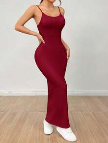 Vestido básico de tirantes finos blanco para mujer - Burdeos - Ver 5