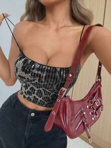 Top básico de tirantes corto acolchado sin sostén para verano - Gris - Ver 3
