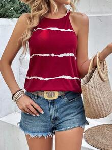 Top sin mangas de verano casual con estampado de rayas y cuello halter para mujer - Burdeos - Ver 5
