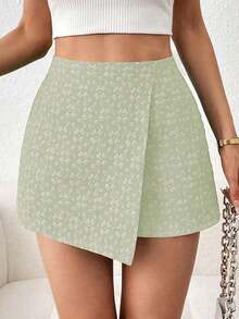 Falda pantalón elegante de unicolor con textura jacquard, para el Día de San Valentín - verde menta - Ver 4