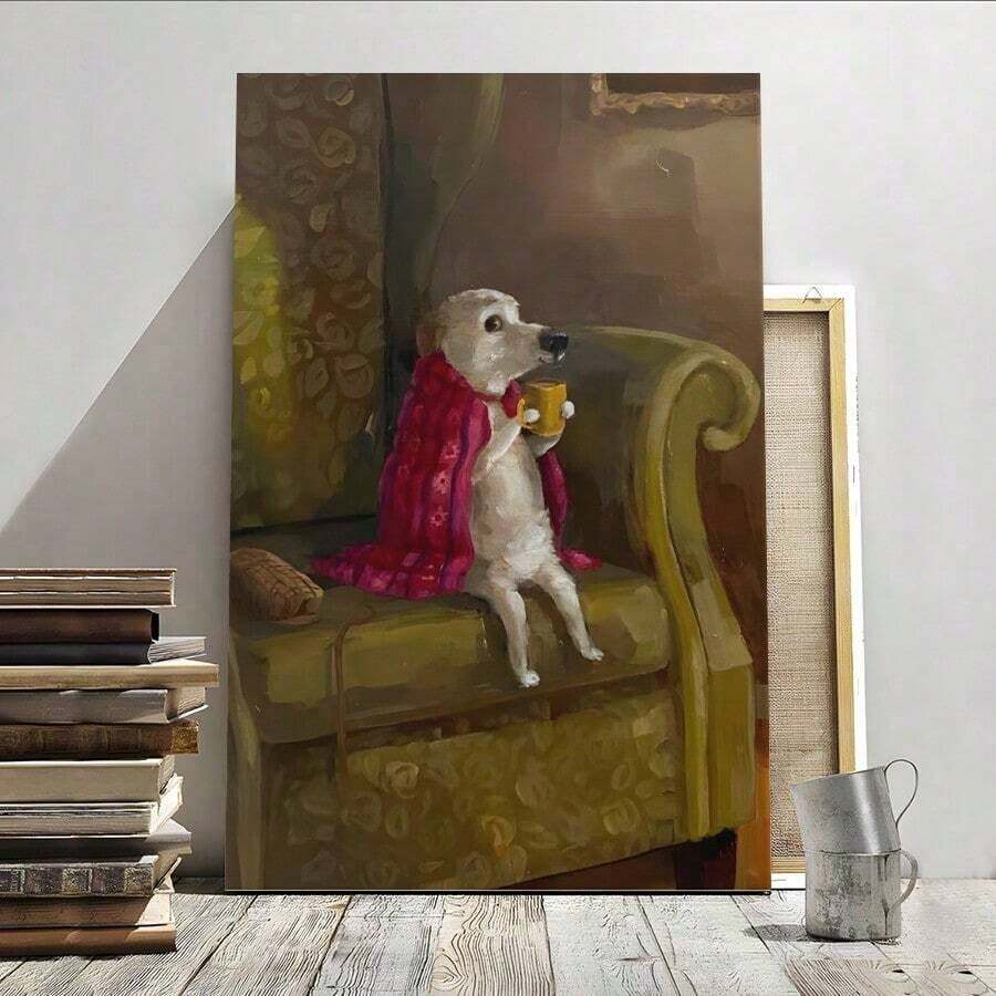 1pc,2D Flat,Built-In Framework Without Outer Frame,1 Pc Framed Alison Friend-Ernest Had Been On His Walk-Pet Oil Painting Wall Art Textured Canvas Poster Painting Wall Decor For Bedroom Living Room, Ready To Hang - A - View 1