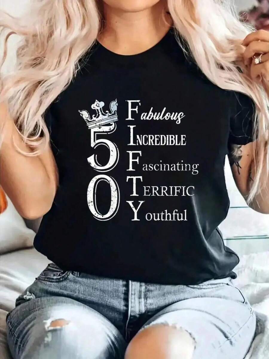 A 50th Birthday Celebration T-Shirt That Exudes Confidence And Humor For Those Turning Fifty, Conveying The Idea That Age Is Just A Number And Highlighting The Beauty Of Life. This Makes A Perfect Holiday Or Birthday Gift. - 黑色 - 查看 1