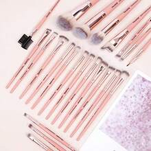 Kit de Brochas de Maquillaje Profesional 23 Piezas - Sintéticas de Alta Calidad - Set de Brochas para Maquillaje Rubor Sombras y Ojos - Facial Rosa - Naranja - Ver 7