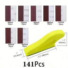 36/71/141件套手动砂磨工具，3.5英寸 x 1英寸迷你细节指形砂磨块，适用于小空间的迷你砂磨工具，80-600目干湿两用魔术贴砂纸，适用于木工项目 - 紅木色 - 查看 4