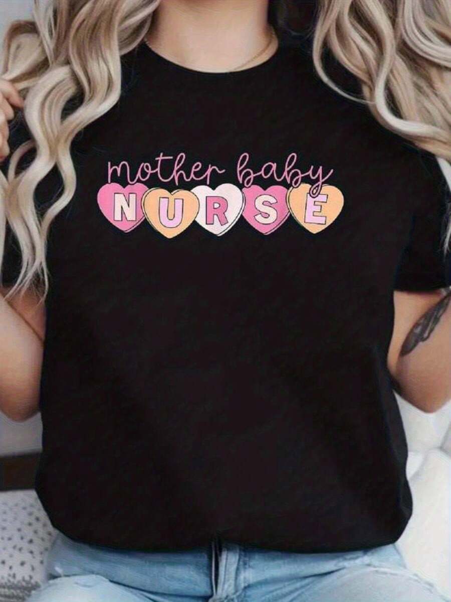 1 pieza de camiseta de lactancia para mujer 100% algodón - top de cuidado posparto OBGYN, con corte y símbolo en forma de corazón, manga corta casual y cuello redondo, adecuada para el personal de la sala de maternidad, estilo para todas las estaciones para madres lactantes - regalo ideal para trabajadores sanitarios, ropa de hospital 100% algodón 180g. - Negro - Ver 1