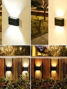 2 / 1pc Solar Wall Light, Outdoor 6 LED Beads Deck Lights, Wall Light, For Courtyard, Street, Fence, Garage, Garden Perfect Decoration - Black - View 6