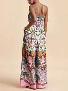 Enterizo de Pierna Ancha para Mujer, Tirantes Finos con Cuello Cuadrado y Estampado Floral, Múltiples Colores Disponibles, Ropa de Playa y Verano - Blanco marfil - Ver 2