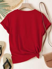 Women's Back-To-School T-Shirt, Colorful Brushstroke Series, Round Neck, Casual And Modern Style, Short-Sleeved Sports T-Shirt, Multiple Colors Available, Sizes From S To XXL - [紅色的] - 查看 2