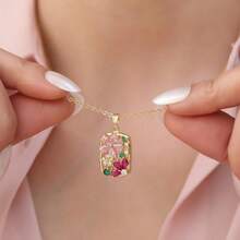 優雅奢華花卉吊墜項鍊，獨特設計百搭飾品，高品質送給女友或好友的禮物 - 彩色 - 查看 3