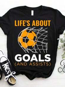 La vida es sobre golos y asistencias, camiseta divertida para jugadores de fútbol, regalos para jugadores, universidad, portero, practicaciones, lecciones, playeras de mujer. - Negro - Ver 1
