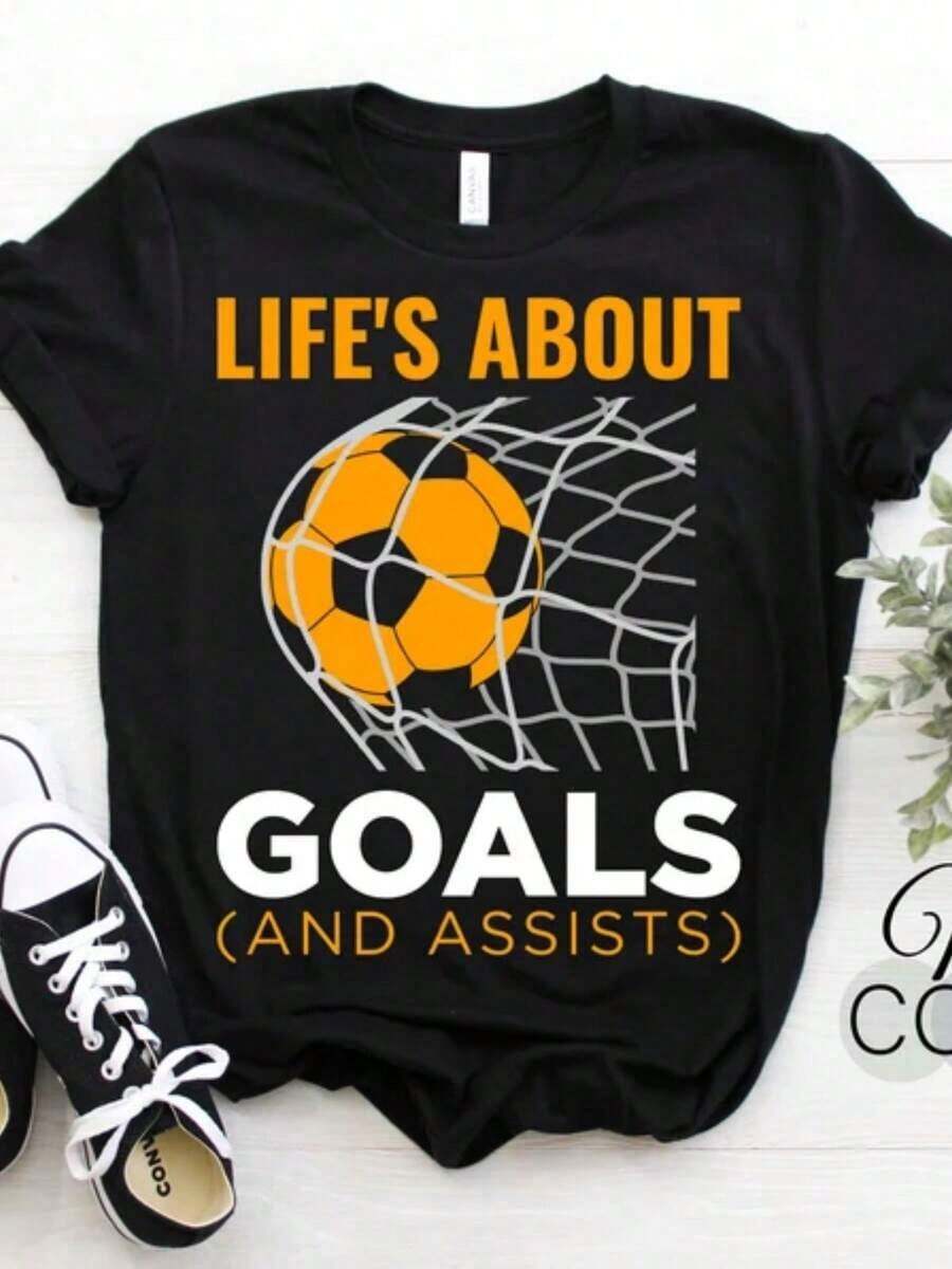 La vida es sobre golos y asistencias, camiseta divertida para jugadores de fútbol, regalos para jugadores, universidad, portero, practicaciones, lecciones, playeras de mujer. - Negro - Ver 1