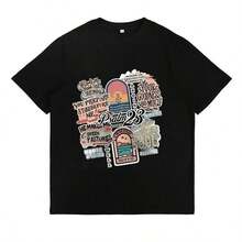 Camisetas con Estampados Cristianos para Mujer, Camisetas Casuales para Uso Diario - Estilo Urbano Vintage, Unisex, de Algodón, Manga Corta, Cuello Redondo - Negro - Ver 2