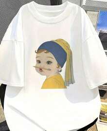 Imagen del artículo: Camiseta de manga corta holgada informal para mujer con estampado de coche (2) Tela suave, transpirable y cómoda. - Blanco - Ver 10