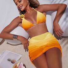 Nuevo en stock: Traje de baño sexy de tres piezas con degradado para mujer, bikini. - Conjunto de tres piezas rosa 9337 - Ver 4