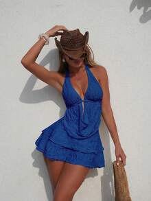Nuevo Traje de Baño de Tres Piezas en Color Sólido y Sexy para Mujer, Bikini 2026 - 9385 Azul - Ver 11