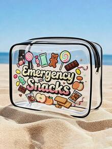 「Emergency Snack」字母印花 PVC 化妝包，拉鍊密封 PVC 旅行收納袋，輕量耐褪色化妝盥洗包，適合女性與女孩，TSA 認證便攜化妝收納盒，易擦拭清潔，適合母親、老師、朋友、護理師等，女性好友禮品袋，學校、度假、旅行必備防水盥洗包 - 彩色 - 查看 2