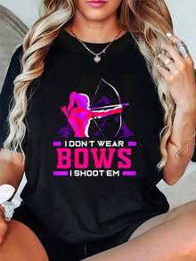 Camiseta 100% Algodón para Mujer con Diseño de Arquera, Arco y Flecha, Camiseta Gráfica para Hombre y Mujer, Cuello Redondo, Estilo Clásico, Moda de Verano, Tops para Vacaciones - Negro - Ver 1