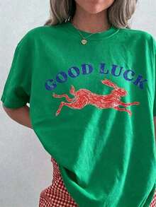 Camiseta de la Buena Suerte. Camiseta del Conejo Afortunado. Camisa Easy Tiger. Camisas geniales para mujeres. Camisas Estéticas. Camisetas de Chicas Geniales. Conjunto de Fiesta Estilo Retro Western para Mujer para Año Nuevo - Verde - Ver 8