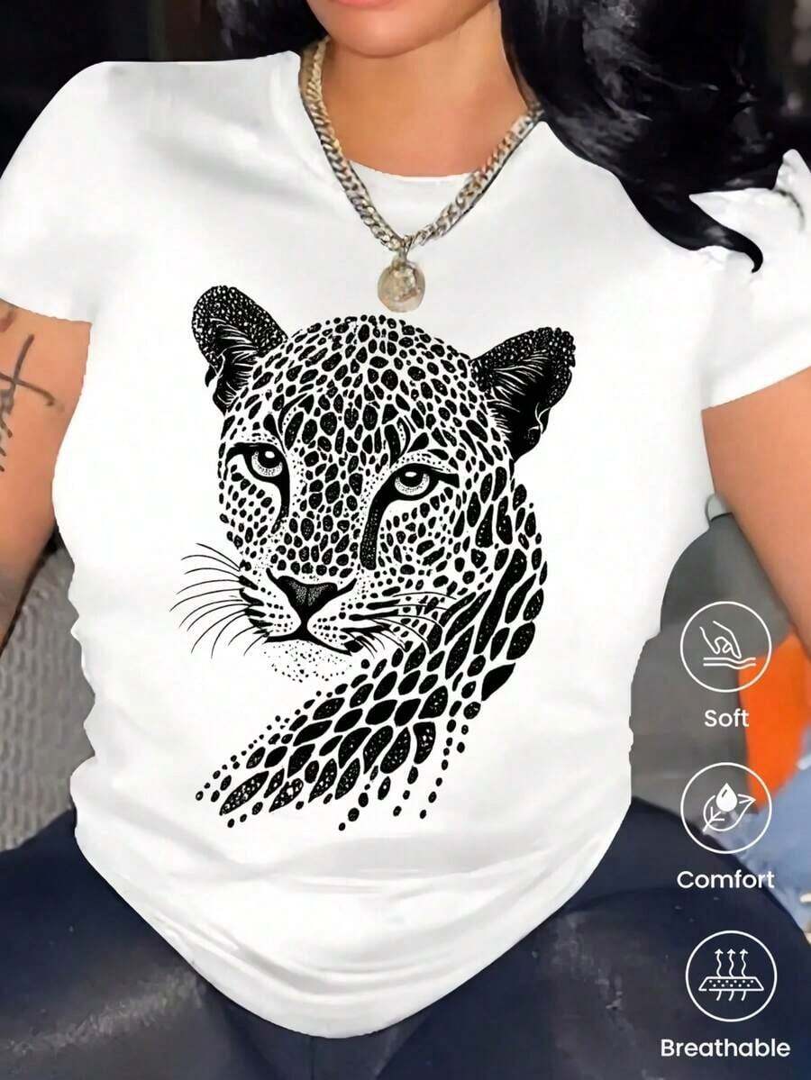 Camiseta de cuello redondo y mangas cortas de ropa fashion, fabricada en México, para la temporada primavera-verano 2025. Con estampado de dibujos animados, es un modelo de pareja, apta para usar tanto por dentro como por fuera, ideal para oficina y estilo casual, diseñada para hombres y mujeres, en unidad individual. - Blanco - Ver 1