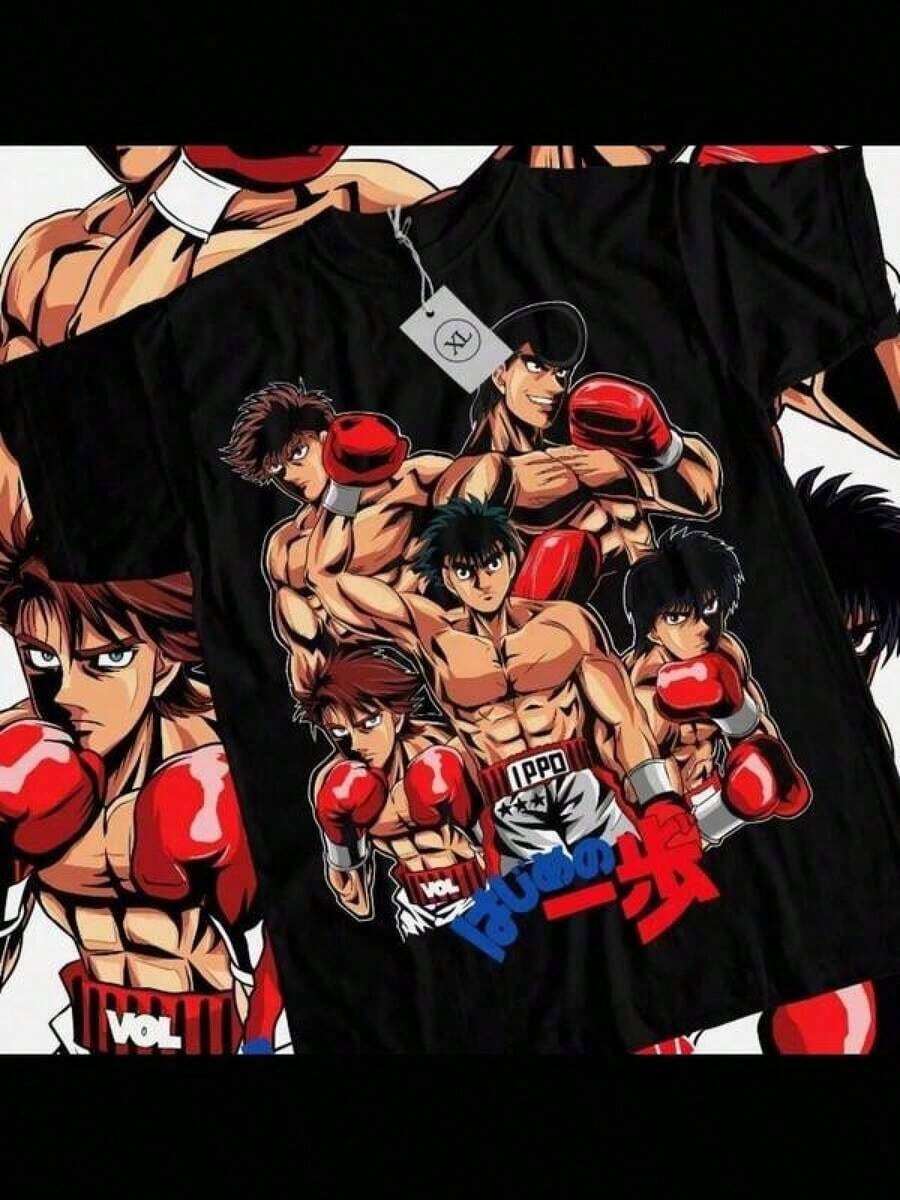 Camisa de algodón estampada para hombre y mujer, camisetas de verano para hombre, ropa para niños, camisas para adultos y niños, camiseta Hajime No Ippo, gimnasio de boxeo Kamogawa, Ippo Makunouchi, camiseta deportiva KBG, camiseta de regalo, conjuntos de verano para hombre, camisetas negras, ropa de verano, conjunto familiar a juego, tallas para adultos y niños. - Negro - Ver 1