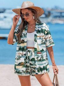 Conjunto de kimono de algodón blanco con arrugas + shorts, conjunto casual de vacaciones para primavera/verano - Multicolor 7 - Ver 6