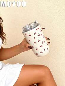 1pc 280ml-380ml Cherry Tulip Themed Double-Wall Stainless Steel Insulated Tumbler, Cup, Water Bottle, Mug, Travel Mug, Coffee Cup, Car Cup, Hot & Cold Use, Suitable For Gym, Office, Kitchen, Home, Outdoor, Restaurant, School, Travel, Holiday Gift, Graduation, Back To School, Valentine's Day, Anniversary, Mother's Day - Multicolor - View 9