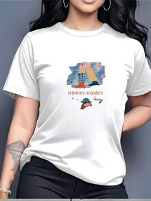 Camiseta con Estampado "Howdy Honey" - Ligera y cómoda, camiseta de verano de 180G, adecuada para el ocio de verano, actividades de team building y vacaciones - un regalo perfecto para familiares y amigos. - Blanco - Ver 8