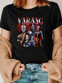 Una camiseta - Top casual de moda para mujer, de cuello redondo y manga corta, hecha de una suave mezcla de poliéster, corte holgado, un elemento esencial de la moda.camisas de mujer sudaderas para mujer sueter blusa casual mujer verano vestidos de graduación - Negro - Ver 1