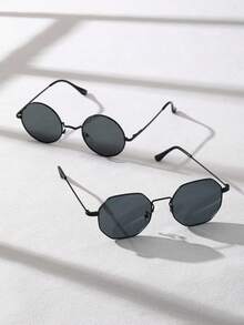 2 Pairs Copper Full Frame Geometric Classic Modern Minimalist Style Glasses For Men, Suitable For Driving, Camping, Beach Party, Singles Party, Family Outing, Outdoor Occasions, Fashionable Accessory - 2pcs Black and Gray Combination - View 3