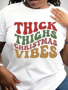 "Thick Thighs, Christmas Vibes" T-Shirt, Funny Holiday T-Shirt, Cozy Christmas Graphic T-Shirt, "Celebrate Your Body" Christmas T-Shirt, Christmas T-Shirt - 白色 - 查看 6