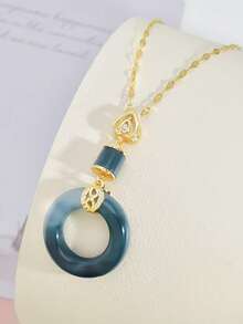 1 pièce Collier pendentif en jade vert foncé plaqué or, chaîne élégante et délicate pour femmes - Doré - Voir 1