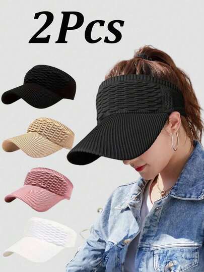 1Pc/2Pcs Knit Visor Hat For Women, Twist Knit Stretchy Breathable Sun Protection Lightweight Empty Top Baseball Cap For Teen Girls, Fashion Visor Cap For Summer Outdoor Daily Styling