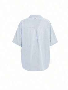 de manga corta con cuello de solapa bordada con lazo, para primavera y verano - Azul y blanco - Ver 4