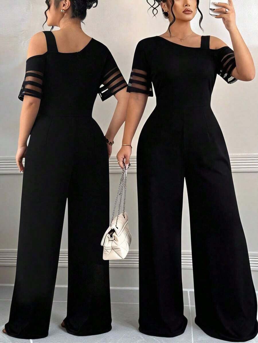 Mono informal de talla grande para mujer de unicolor y diseño minimalista asimétrico - Negro - Ver 1