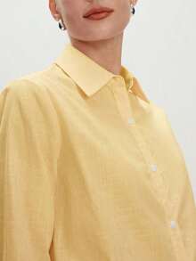 2026 Nueva Camisa Básica Versátil y Elegante para Mujer con Botones Delanteros y Cuello Mao en Color Azul Claro, Adecuada para Ir al Trabajo, Uso Diario, Estilo Retro de los 90, Navidad, Año Nuevo, Fiesta de San Valentín, Playa, Graduación, Moda, - amarillo ganso - Ver 5