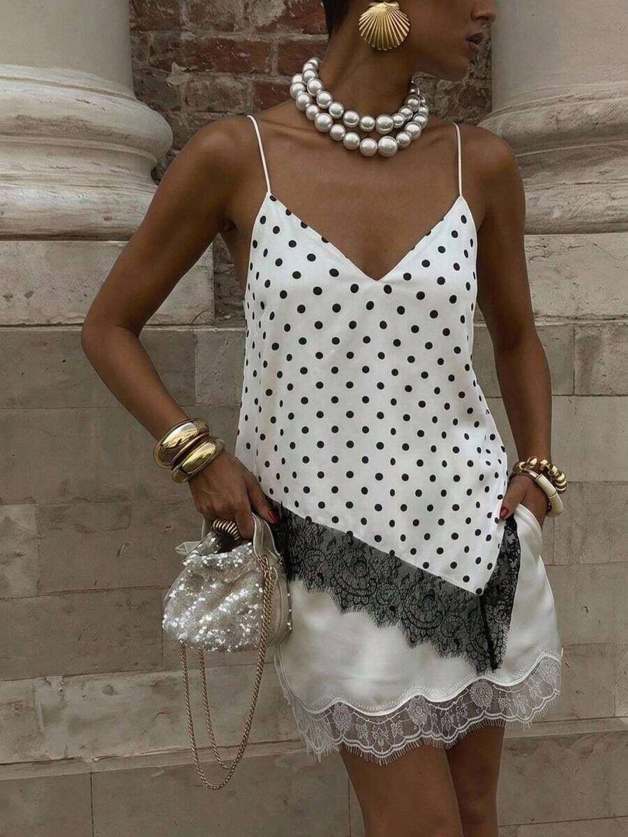 Camiseta elegante y sexy de mujer con estampado de leopardo y encaje en contraste, camiseta de estampado de leopardo elegante, top de fiesta, atuendos de playa y vacaciones para mujeres, top para salir - Blanco 6 - Ver 1