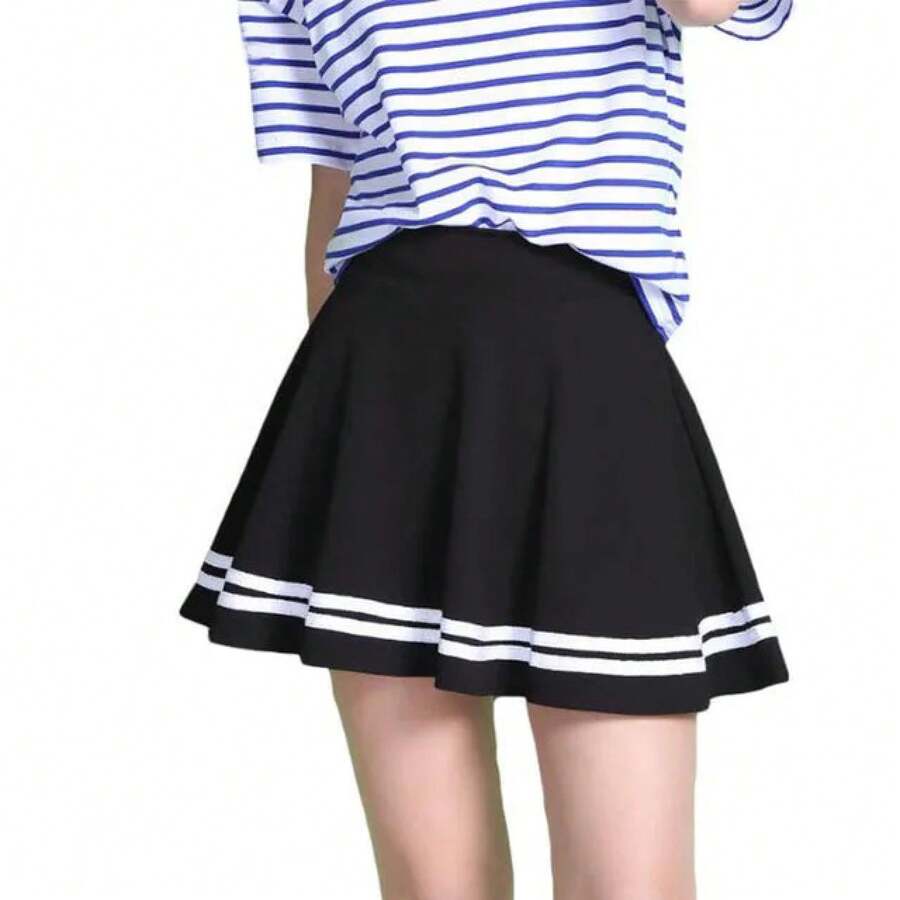 ALSOTO 2024 estilo de invierno y verano falda de mujer de marca Faldas elásticas falda Midi de mujer Sexy chica Mini Faldas cortas Saia femenina - Negro a rayas - Ver 1