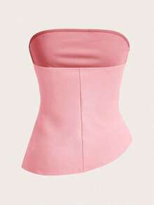 Top tubo sencillo y elegante con cintura fruncida, adecuado para verano, top tubo azul marino, tops tubo para mujer, top sin tirantes para mujer, top tubo azul marino - Rosa - Ver 2