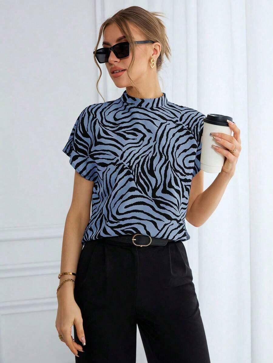 Camisa de mujer con estampado de leopardo, de verano, de manga ancha, para uso diario - Multicolor - Ver 1