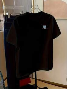 Women's Soft And Breathable Apple Print T-Shirt - Casual Round Neck Short Sleeve Blouse, Machine Washable, Ideal For Spring/Summer - Comfortable And Casual Women's Clothing - 黑色 - 查看 2