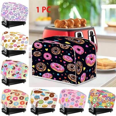 1 chiếc vỏ bọc chống bụi in hình bánh donut cho máy nướng bánh mì, kiểu dáng hiện đại, chất liệu polyester. Kích thước 21*27*29.5cm. Dùng để trang trí nhà cửa, bảo vệ thiết bị gia dụng. Chống bụi và có thể giặt được.