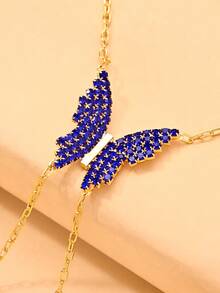 1pc Bohemian Style Blue Butterfly Knuckle Ring Bracelet, Fashion Accessory For Women - Gold - View 4