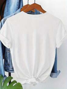 1 Piece Short Sleeve T-Shirt With Sun And Sailboat/Boat Print - Casual Round Neck Top For Summer Beach, Nautical Outfit, Machine Washable Blouse For Spring, Summer And Autumn, 180g 100% Cotton. - 白色 - 查看 2