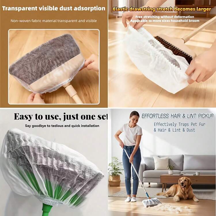 多功能扫帚防尘罩。一次性清洁工具，适用于花园。家用清洁拖把替换布。地板和花园清洁替换布。轻松去除宠物毛发、厚实结构和灰尘。柔软的扫帚罩，适用于卧室、家庭、浴室和客厅等场所。 - 覆蓋 - 查看 4