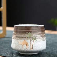 200毫升渐变色咖啡杯，创意下午茶杯，拿铁杯，饰以骆驼和棕榈树图案，优雅的办公水杯，简约手绘杯，家用陶瓷拿铁杯，家用饮具，返校用品，节日礼物 - 彩色 - 查看 13