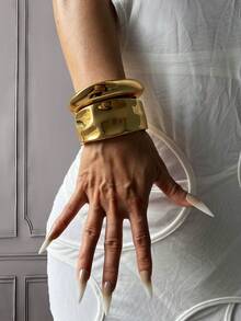 3pcs Unique Bangle Set, Gold Color Wide Cuff Bracelets, Luxury Elegant Style Bangles For Women - Yellow Gold - View 14